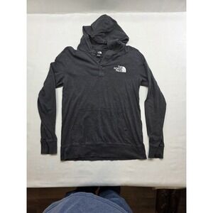 The North Face Men's Heather Gray Pullover Three Button Hooded Henley. Size M